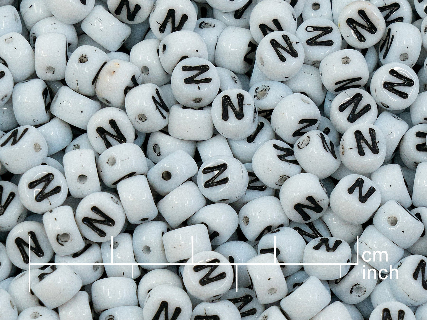 OUTLET 250g Pressed Czech Glass Letter Number Beads, 6 x 6 mm, (n), White Black Lined, Glass, Czech Republic