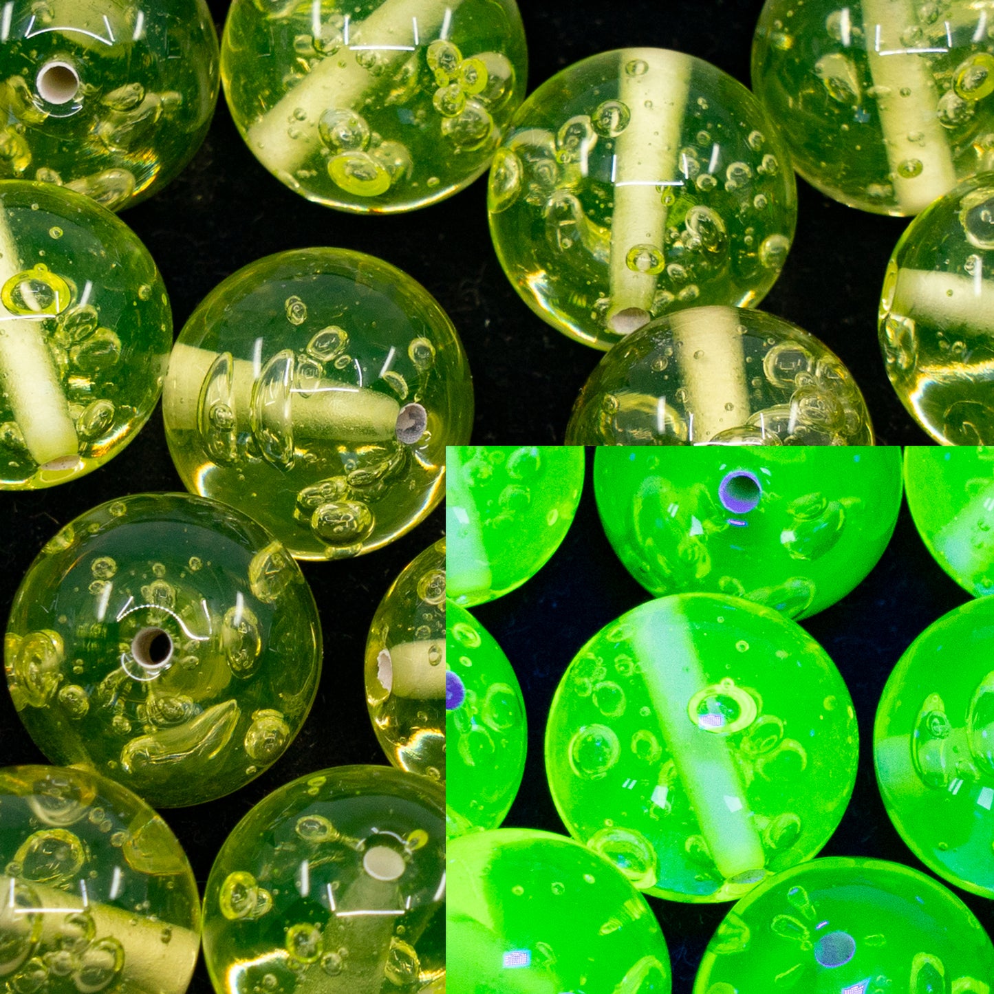 OUTLET 10 grams Lampwork Round Beads, 14 x 14 mm, Transparent Yellow Bubble (8013-bubble), Glass, Czech Republic