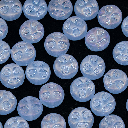 OUTLET 250g/50g Moon Face Pressed Beads, 9 x 9 mm, Transparent Light Amethyst Matte Rainbow Iris (20210-84100-21405), Glass, Czech Republic