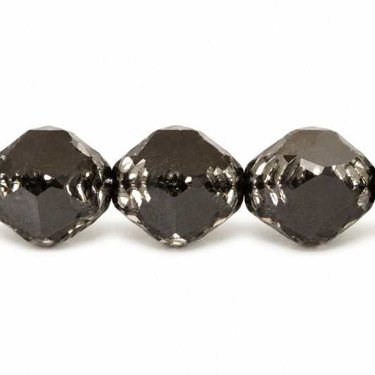 Wasp Special Cut Faceted Fire Polished Beads, Black Picasso (23980-43400), Glass, Czech Republic