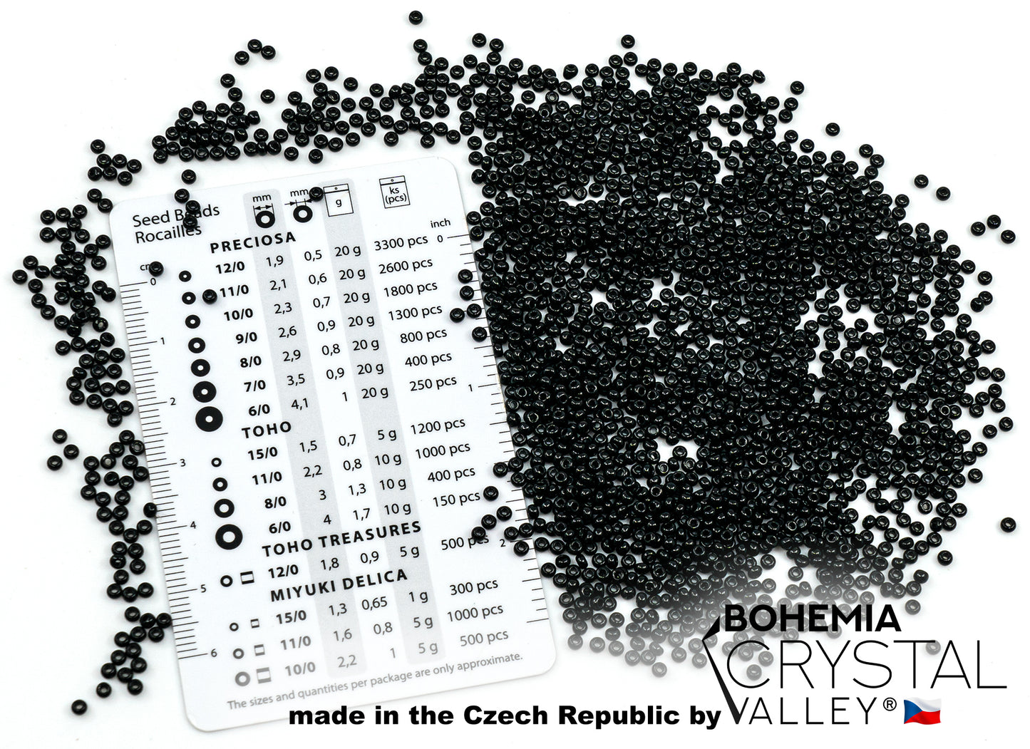 Preciosa Ornela Seed Beads, Opaque Jet Black 23980