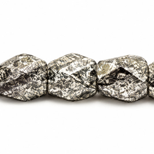 Faceted Special Cut Beads, Black Terracotta Silver (23980-15481), Glass, Czech Republic