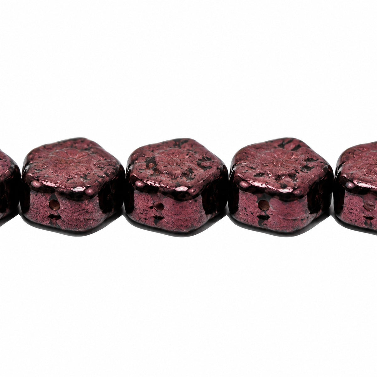 Sunset Flower Beads, Black Purple (23980-15726), Glass, Czech Republic