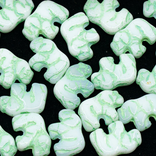 OUTLET 250 grams Small Elephant Beads, 15 x 11 mm, White Green Lined (02010-54322), Glass, Czech Republic