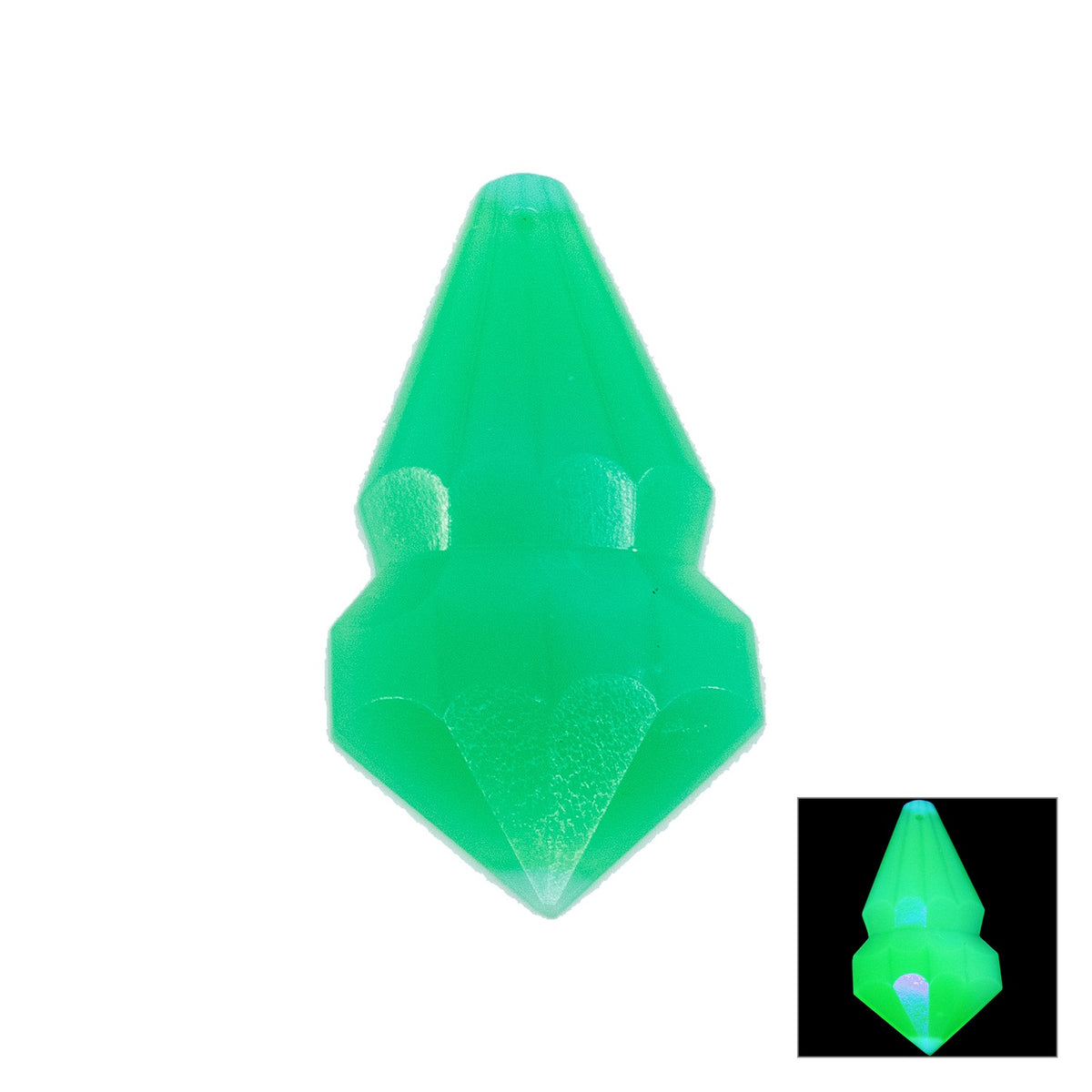 1 pc Uranium Chandelier Trimming Bell Prism Pendant (approx. 64x33mm), Opal Green, Hand Cut and Polished Glass, Czech Republic, OUTLET