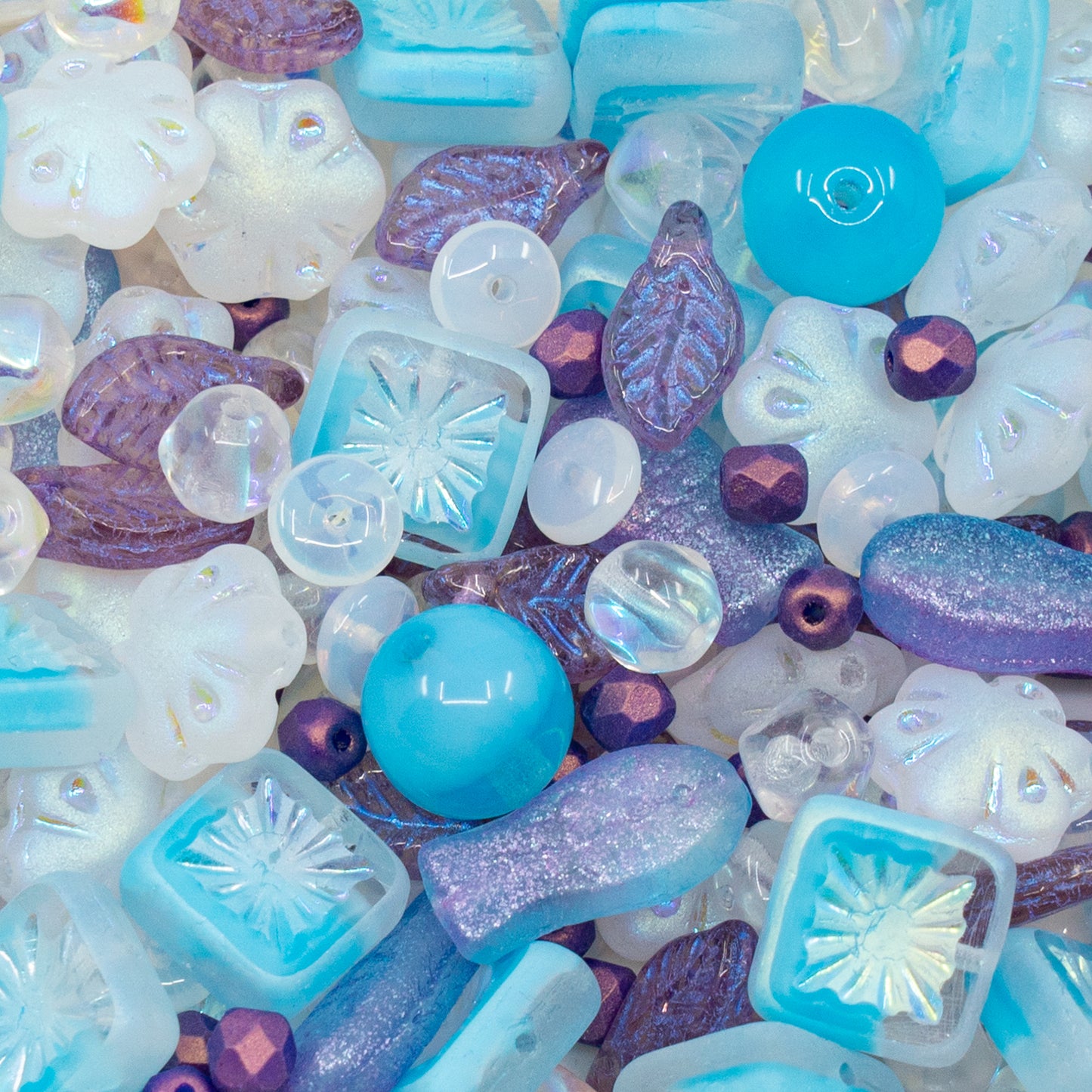 LIMITED Mix of Czech Glass Beads, Hand Made Set Kit, Purple Bay Leaf Beads Table Cut Kiwi Crystal AB Beads