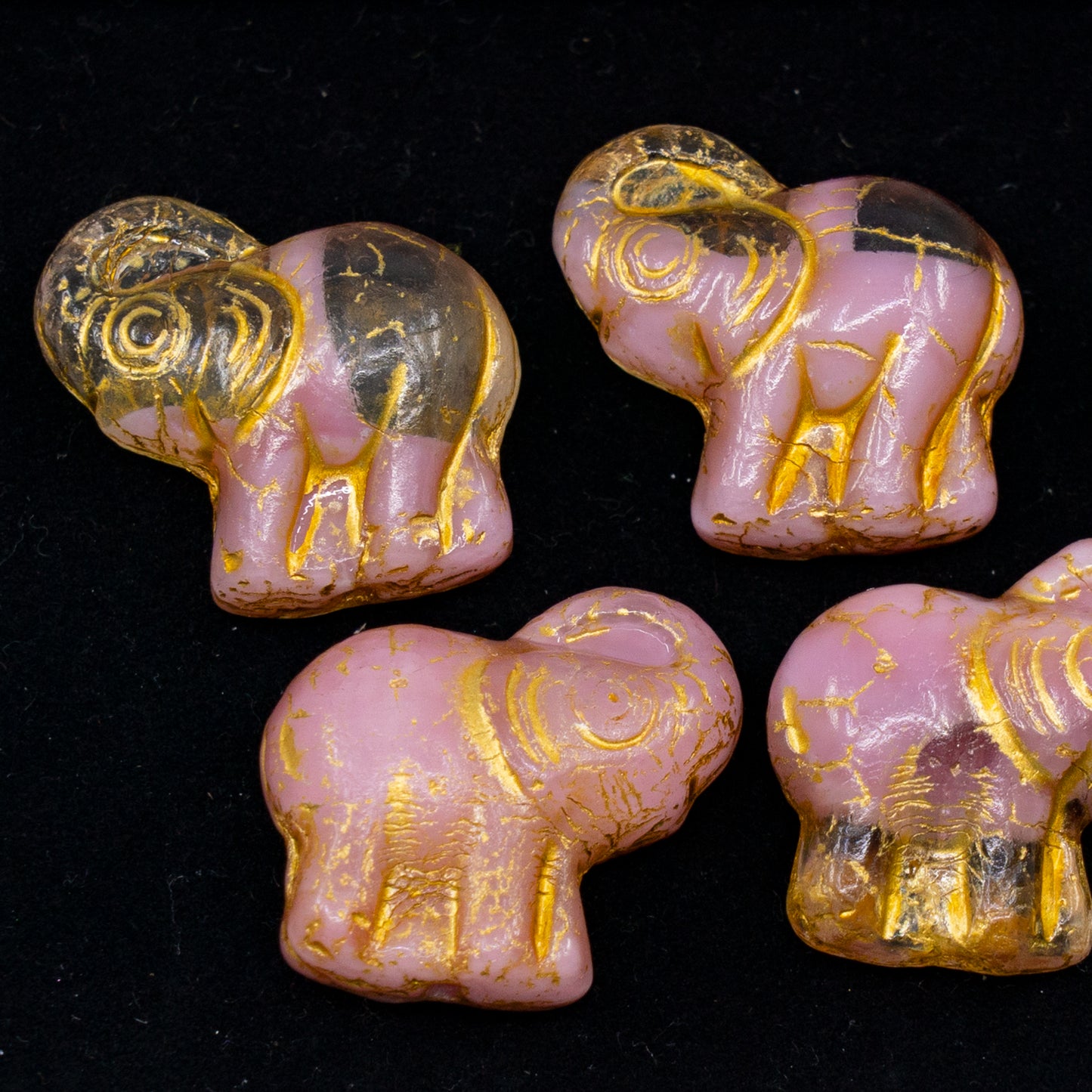 OUTLET 250g/50g Elephant Beads, 20 x 21 mm, Opaque Pink Gold Lined (76028-54302), Glass, Czech Republic
