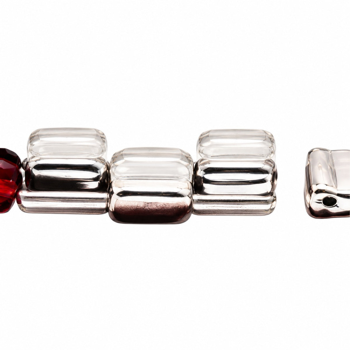 Silky 2-Hole Square Beads, Transparent Red Crystal Silver Half Coating (90100-27001), Glass, Czech Republic