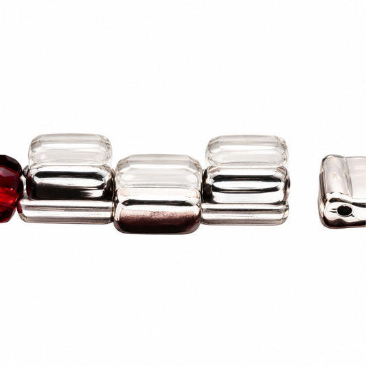 Silky 2-Hole Square Beads, Transparent Red Crystal Silver Half Coating (90100-27001), Glass, Czech Republic