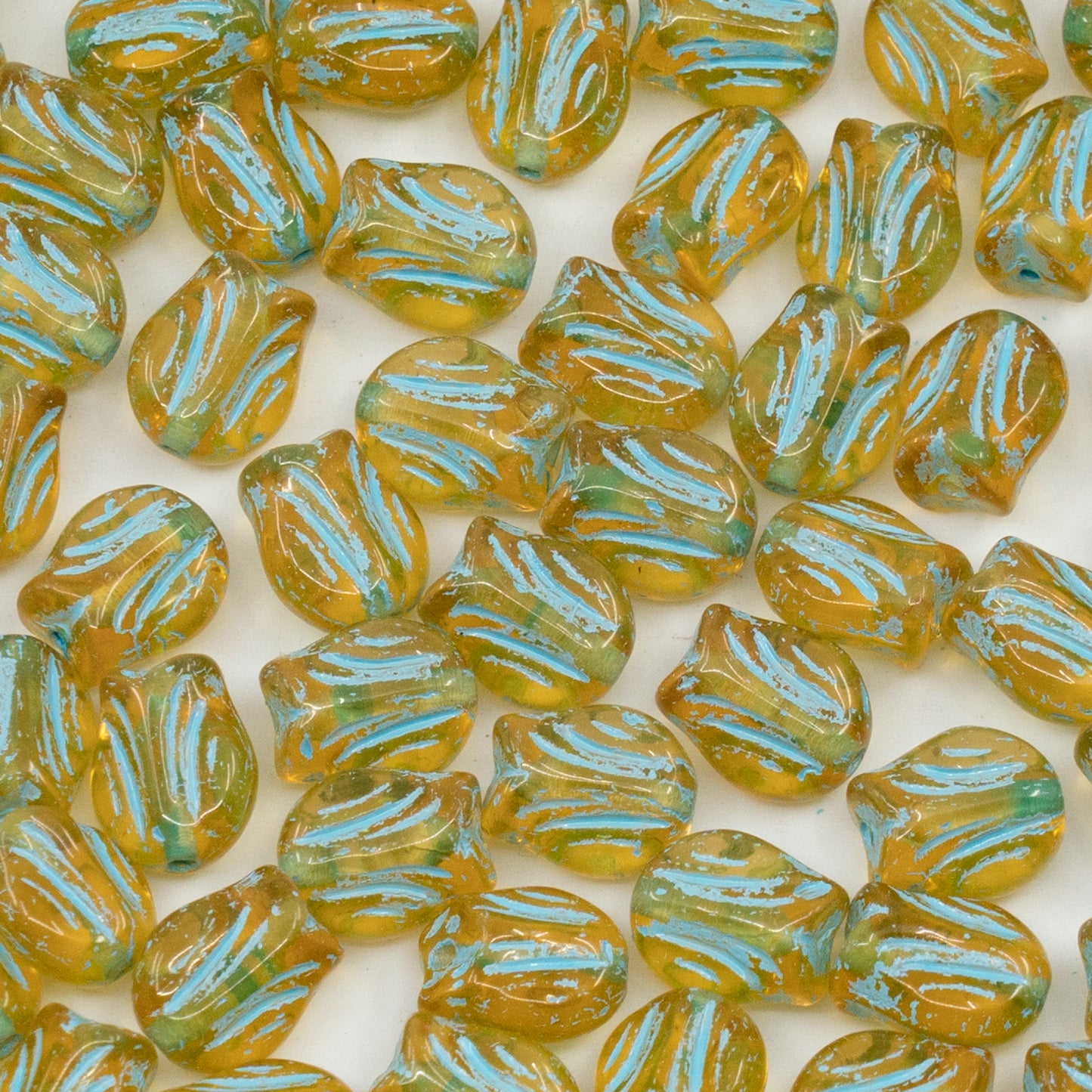 OUTLET 250g/50g Mini Tulip Beads, 9 x 7 mm, Transparent Orange Light Blue Lined (10060-54308), Glass, Czech Republic