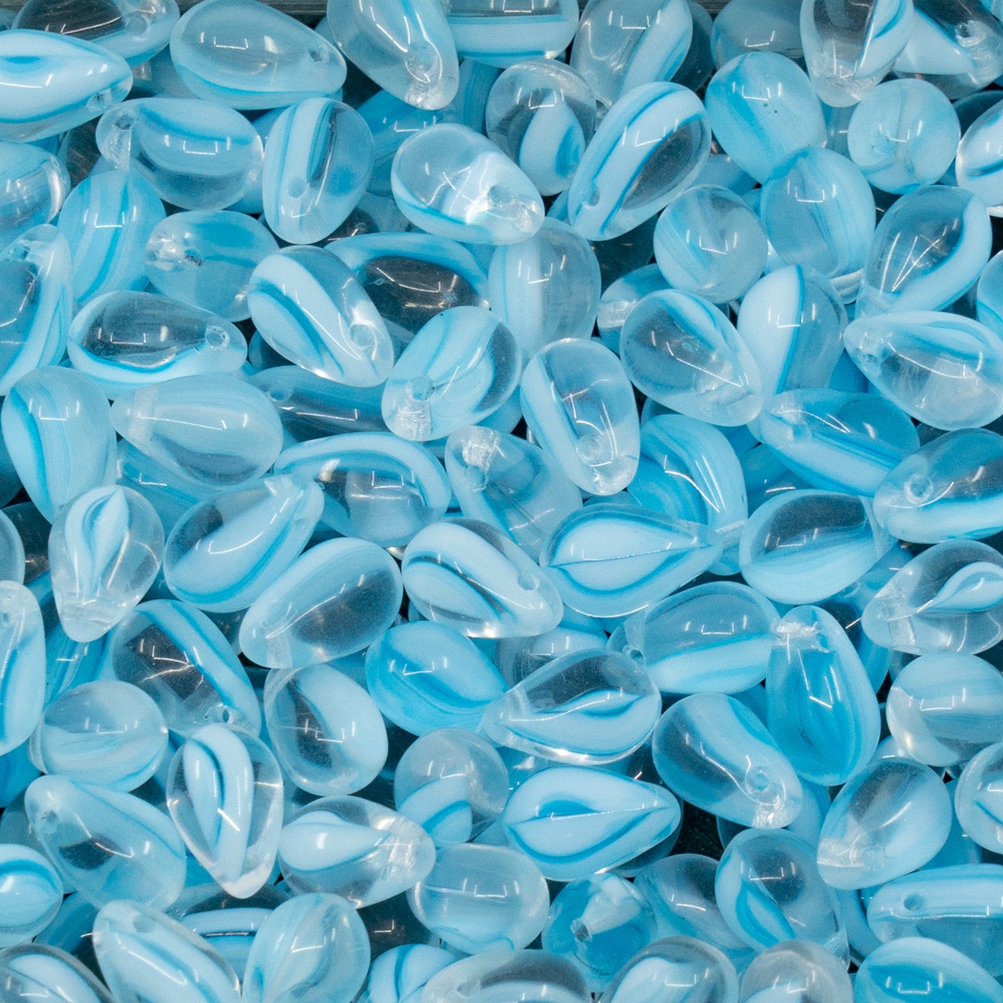 OUTLET 250g/50g Drop Beads, 6 x 9 mm, Light Blue White Delay (65016), Glass, Czech Republic