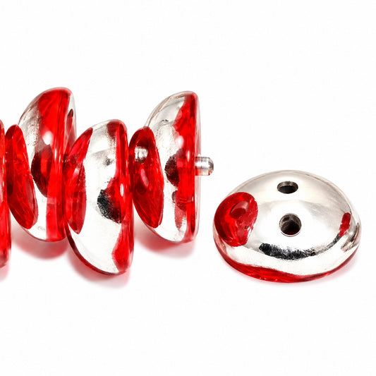 Piggy Beads, Red Crystal Silver Half Coating (93180-27001), Glass, Czech Republic