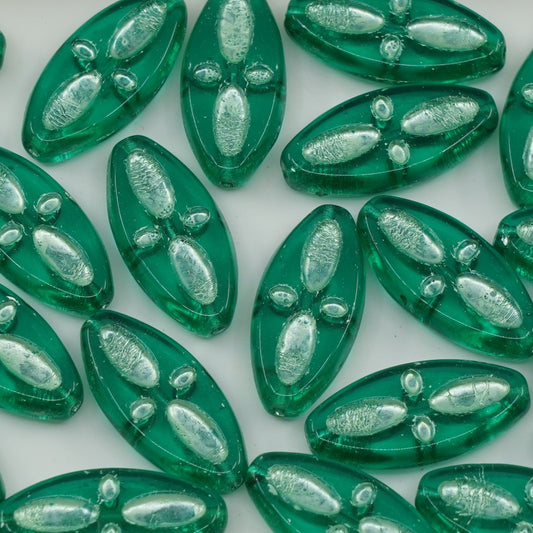 OUTLET 250g/50g Ship Eye Oval Beads, 20 x 9 mm, Transparent Green Emerald Green Lined (50730-54322), Glass, Czech Republic