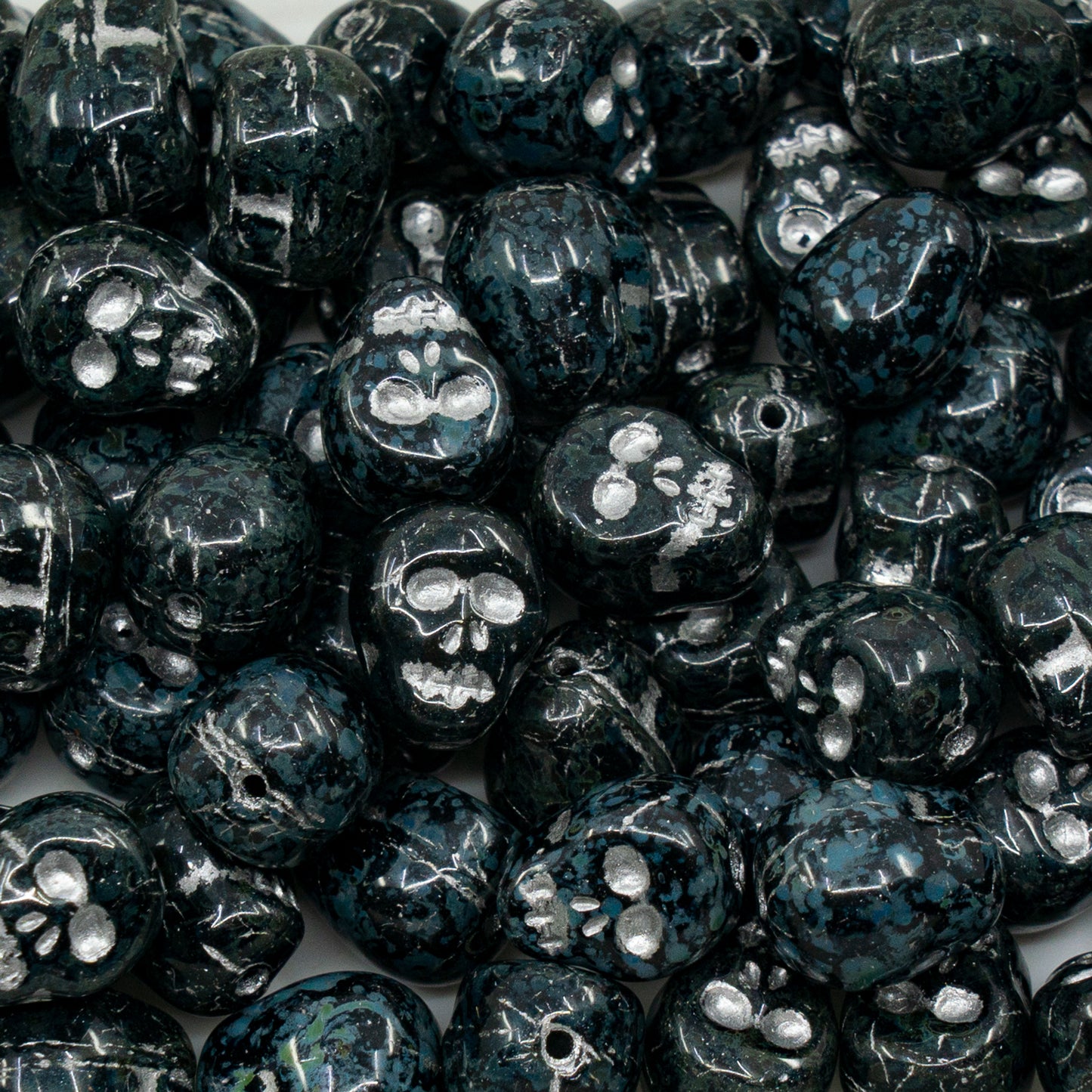 OUTLET 250g Skull Beads, 12 x 12 mm, Black Travertin Silver Lined (23980-86800-81403), Glass, Czech Republic