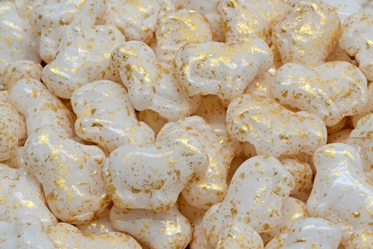 Sheep Pressed Beads, White Gold Splash (02010-94401), Glass, Czech Republic