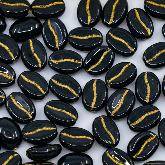 OUTLET 250g/50g Coffee Bean Beads, 11 x 8 mm, Black Gold Lined (23980-54302), Glass, Czech Republic