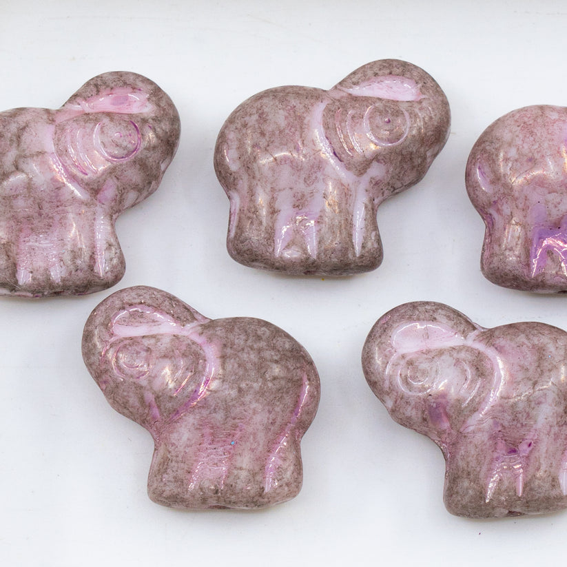 OUTLET 10 grams Elephant Beads, 20 x 21 mm, Chalk White Luster Lila (03000-14494), Glass, Czech Republic