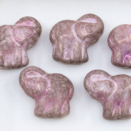 OUTLET 10 grams Elephant Beads, 20 x 21 mm, Chalk White Luster Lila (03000-14494), Glass, Czech Republic