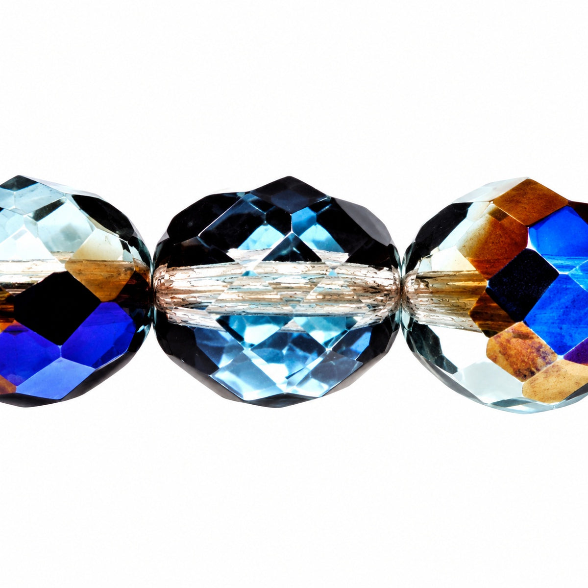 Faceted Round Fire Polished Beads, Transparent Aqua 22201 (60010-22201), Glass, Czech Republic