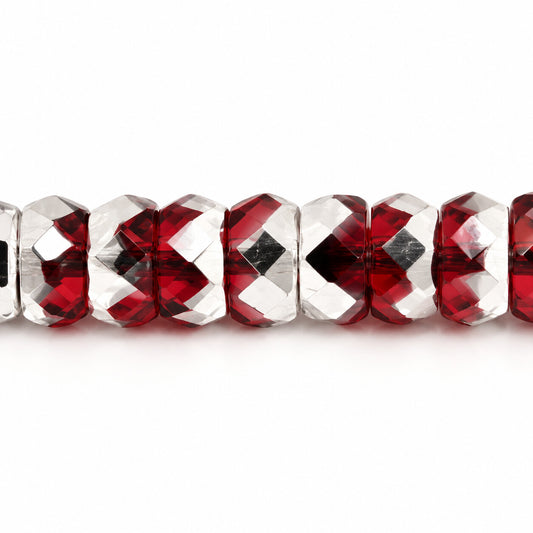 Faceted Special Cut Beads Rondelle, Ruby Red Crystal Silver Half Coating (90080-27001), Glass, Czech Republic