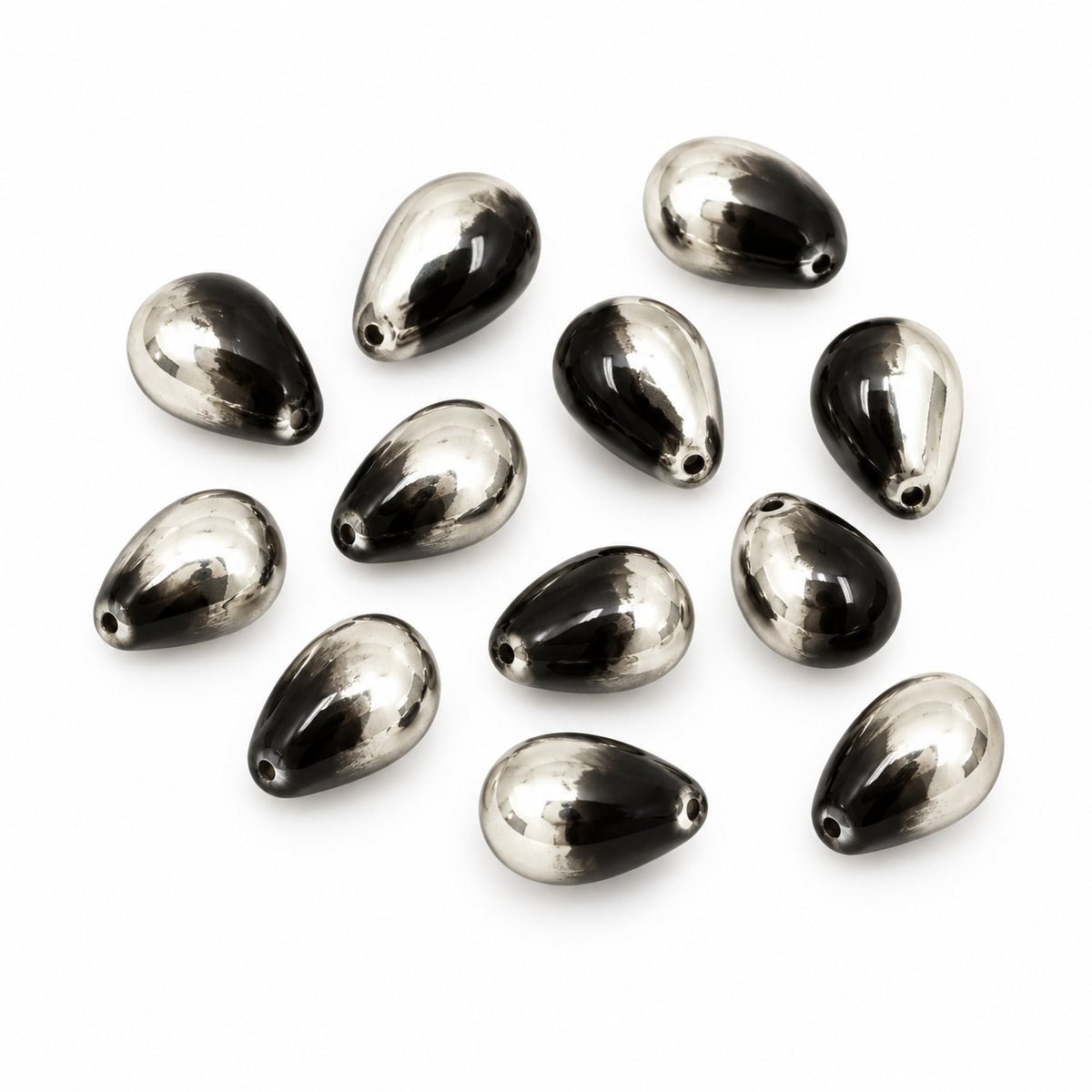 Drop Beads, Black Crystal Silver Half Coating (23980-27001), Glass, Czech Republic