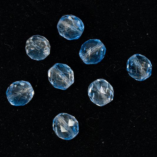 奥特莱斯 10 克多面圆形火抛光珠，透明蓝水晶 (30000-00030)，玻璃，捷克共和国