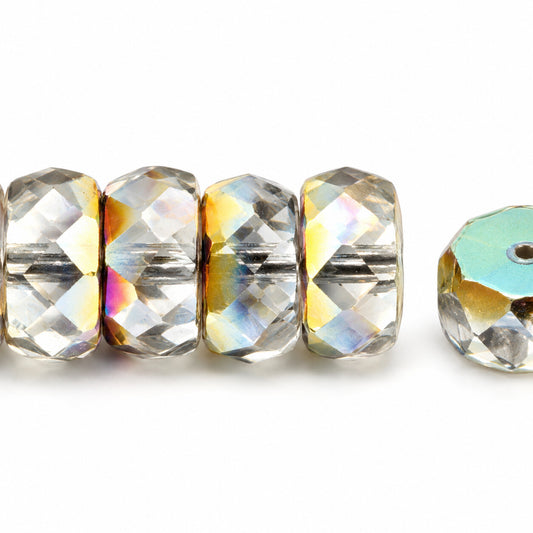 Faceted Special Cut Beads Rondelle, Crystal Crystal Vitrail Medium Coating (00030-28101), Glass, Czech Republic
