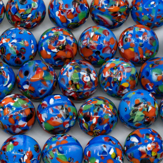 OUTLET 10 grams Lampwork Round Beads, 10 x 10 mm, Dark Blue Spot (dark-blue-spot), Glass, Czech Republic