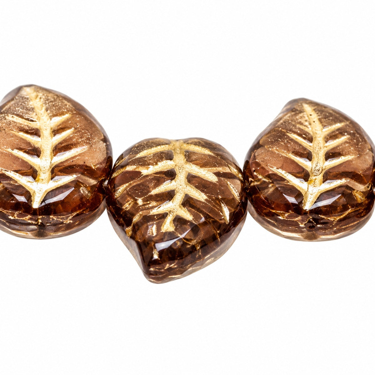 Nice Leaf Beads, Transparent Brown Gold Lined (10220-54202), Glass, Czech Republic