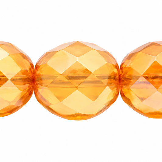Faceted Round Fire Polished Beads, Transparent Yellow 22500 (80020-22500), Glass, Czech Republic