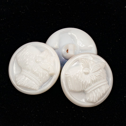 OUTLET 1 pcs Czech Glass Handmade Button, s10 x 22 mm, White Dog (white-dog), Glass, Czech Republic