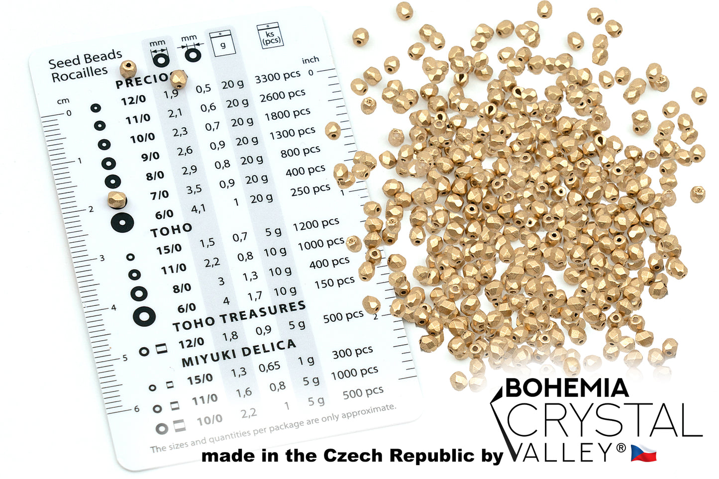 Faceted Fire Polished Pressed Czech Glass Beads, Aztec Pale Gold - 01710