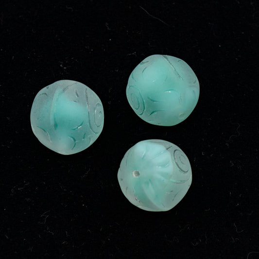 アウトレット 10グラム ラウンドビーズ（飾り付き）、16 x 16 mm、ティールマット（56218-84100）、ガラス、チェコ共和国