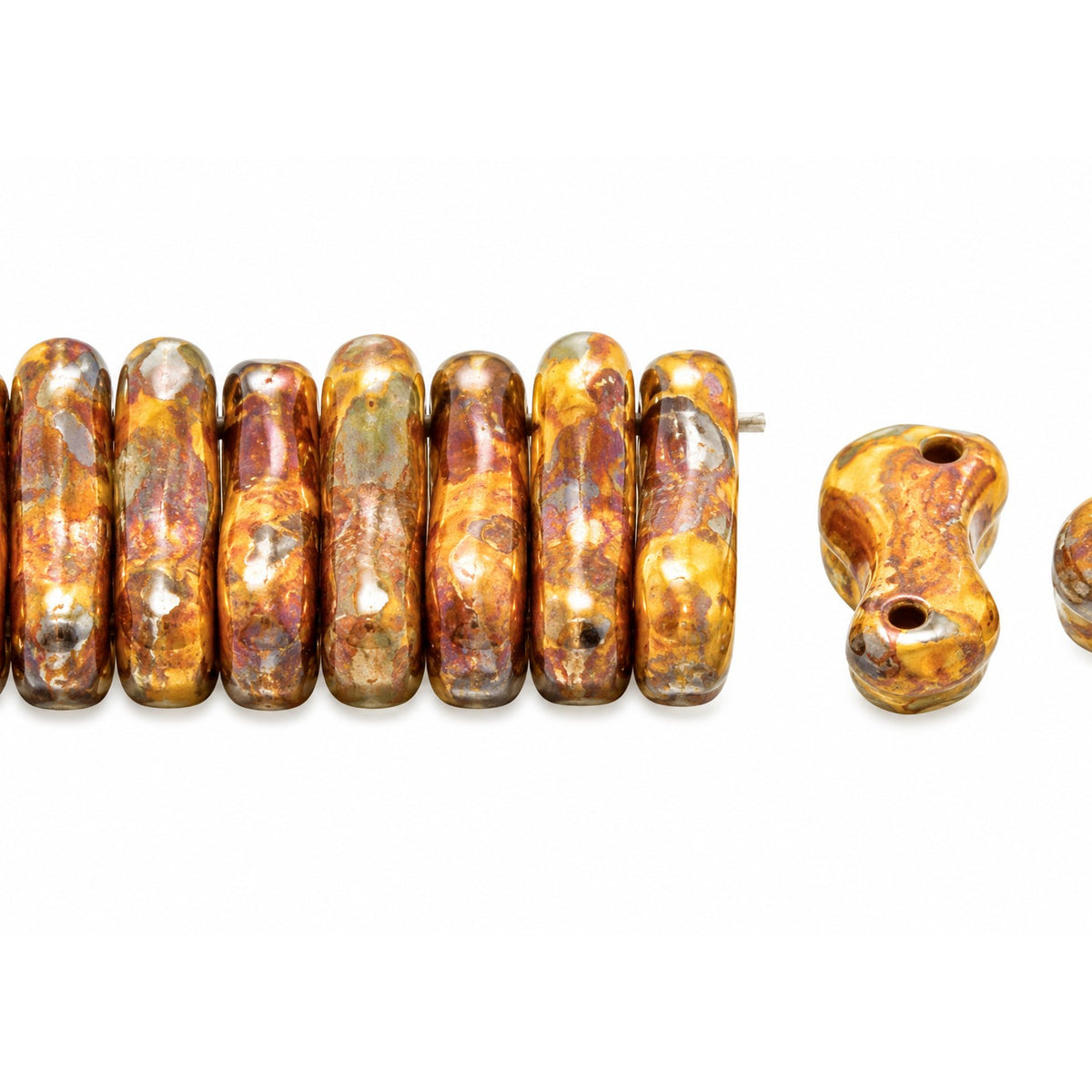 2-Hole Pressed Beads, Yellow Stain Strong (83120-86805), Glass, Czech Republic