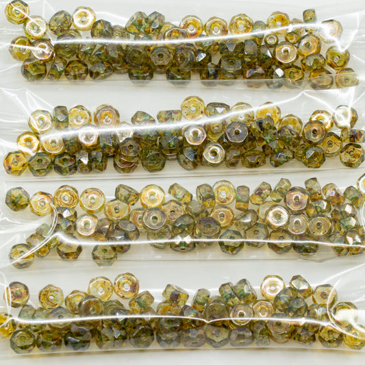 OUTLET 10 grams Rondelle Faceted Beads, 3 x 6 mm, Crystal Stain With Luster Green (00030-65455), Glass, Czech Republic