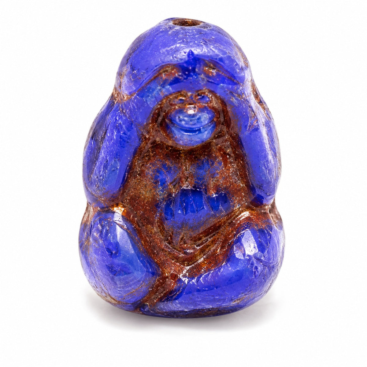 See No Evil Monkey Beads, Rich Blue Brown Lined (33060-46410), Glass, Czech Republic