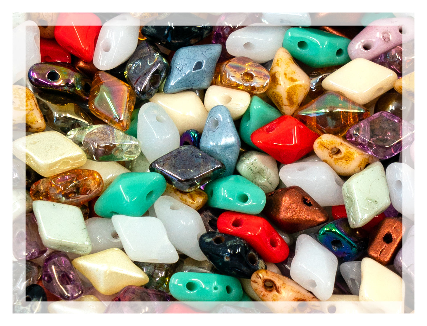 DiamonDuo 2-Hole Rhombus Glass Beads (Like GemDuo), Czech Republic, Mix