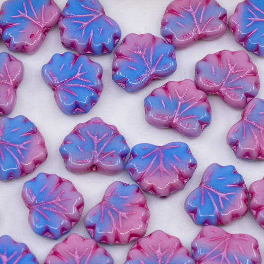 OUTLET 250g/50g Maple Leaf Beads, 13 x 11 mm, Mix Blue Pink Opaque Pink Lined (37724-54321), Glass, Czech Republic