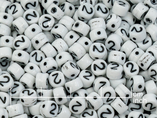 OUTLET 250g Pressed Czech Glass Letter Number Beads, 6 x 6 mm, (2), White Black Lined, Glass, Czech Republic