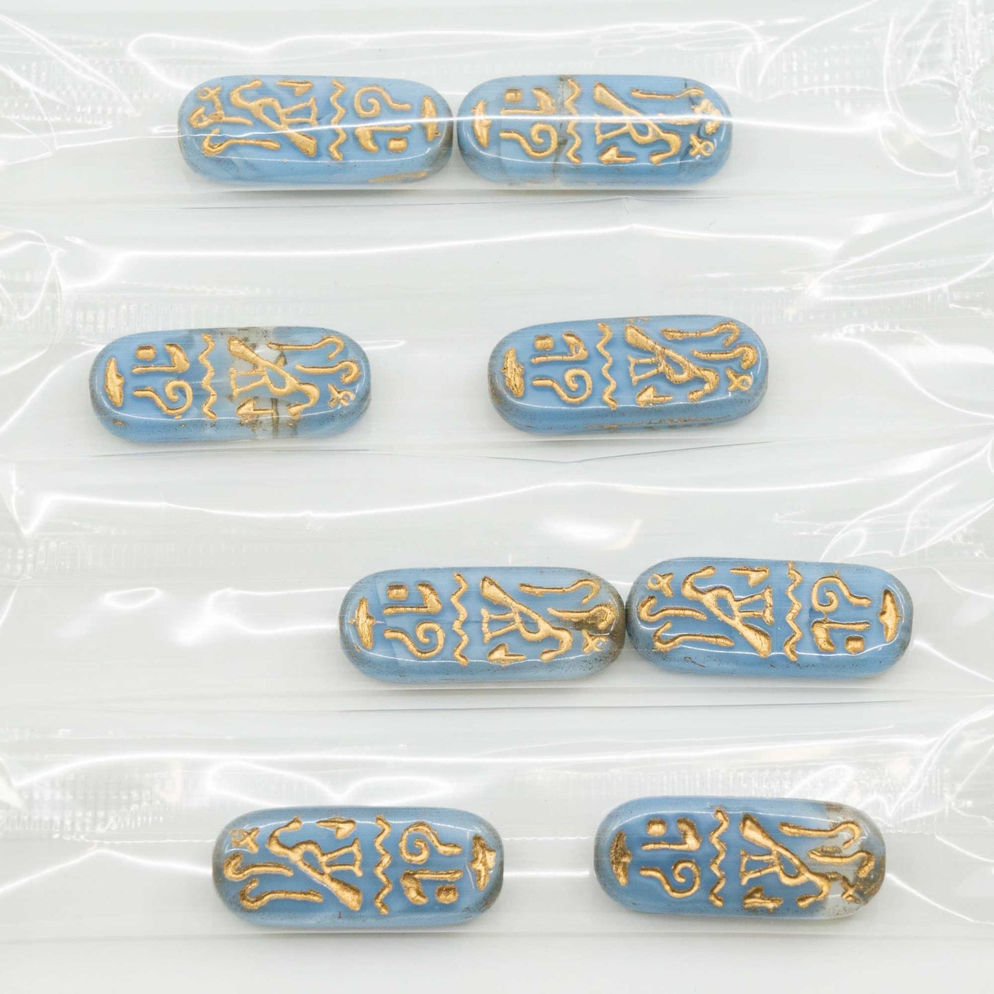 OUTLET 5 grams Egypt Rectangle Beads, 25 x 10 mm, Opaque Light Blue Gold Lined (33010-54302), Glass, Czech Republic