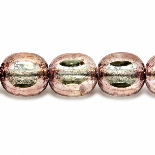 3-Cut Faceted Fire Polished Beads, Transparent Green Terracotta Violet (50510-15496), Glass, Czech Republic