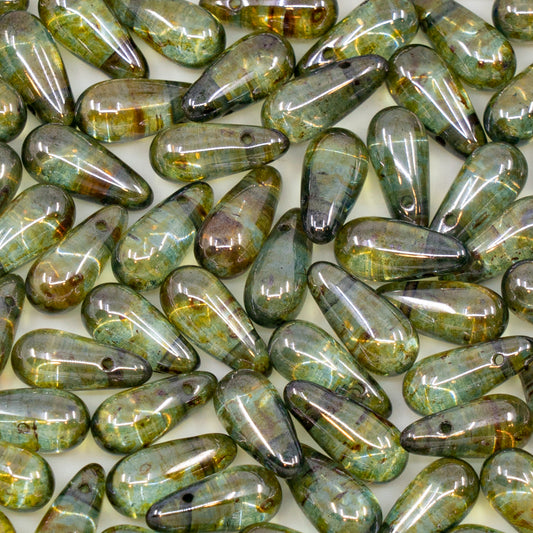 OUTLET 250g Drop Beads, 6 x 13 mm, Crystal Stain With Luster Blue (00030-65431), Glass, Czech Republic