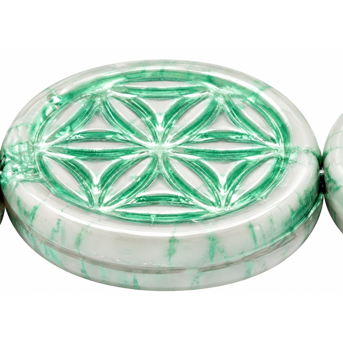 Ornamental Coin Beads, Silky Lavender Green Lined (21350-54322), Glass, Czech Republic