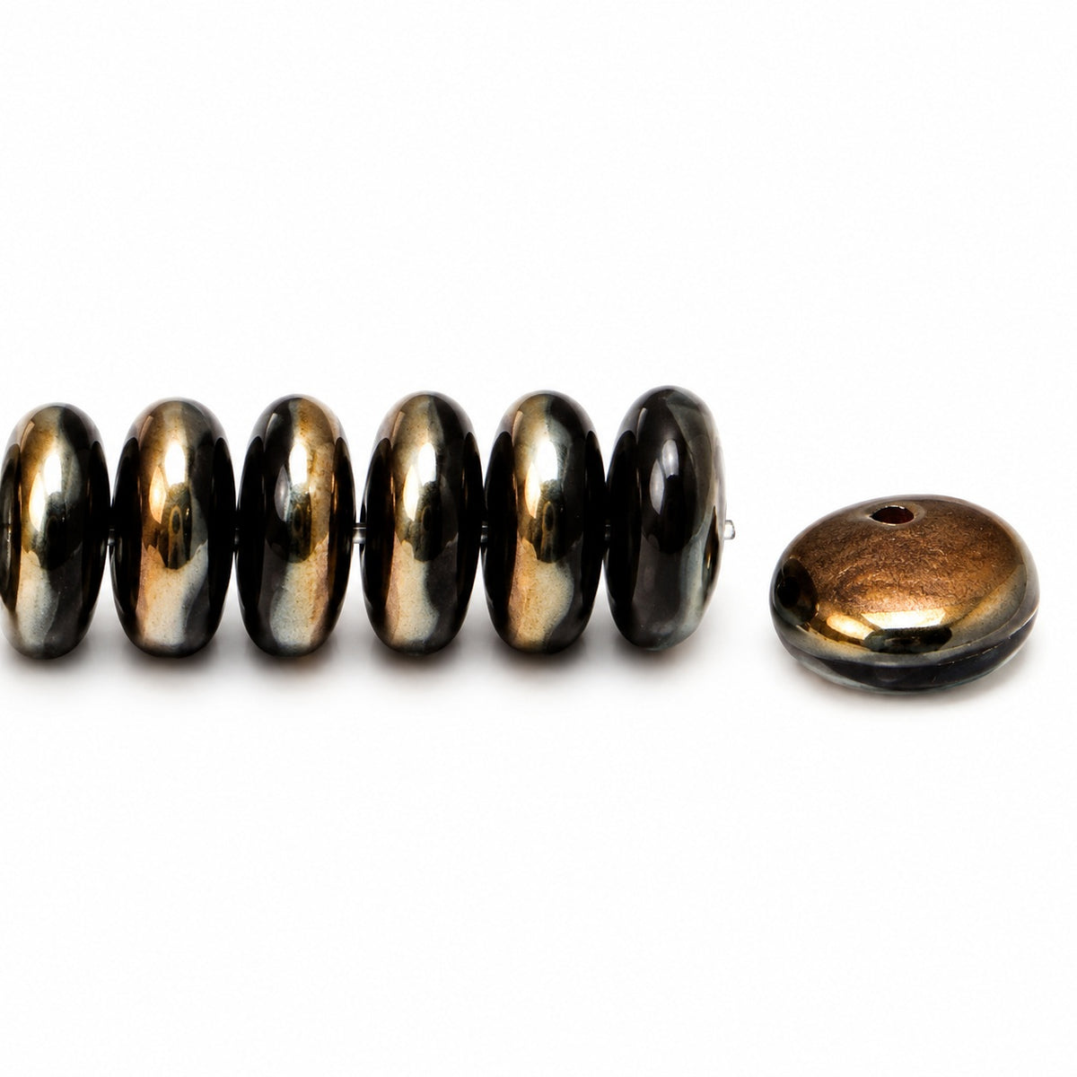 Lentil Round Beads, Black Crystal Bronze Capri (23980-22601), Glass, Czech Republic