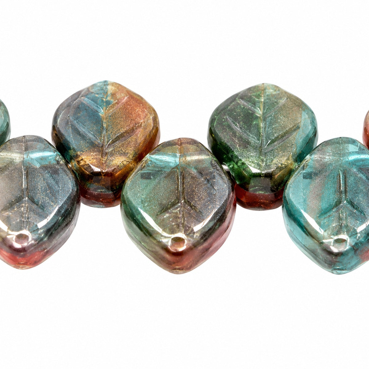 Small Leaf Pressed Beads, X1030 (x1030), Glass, Czech Republic
