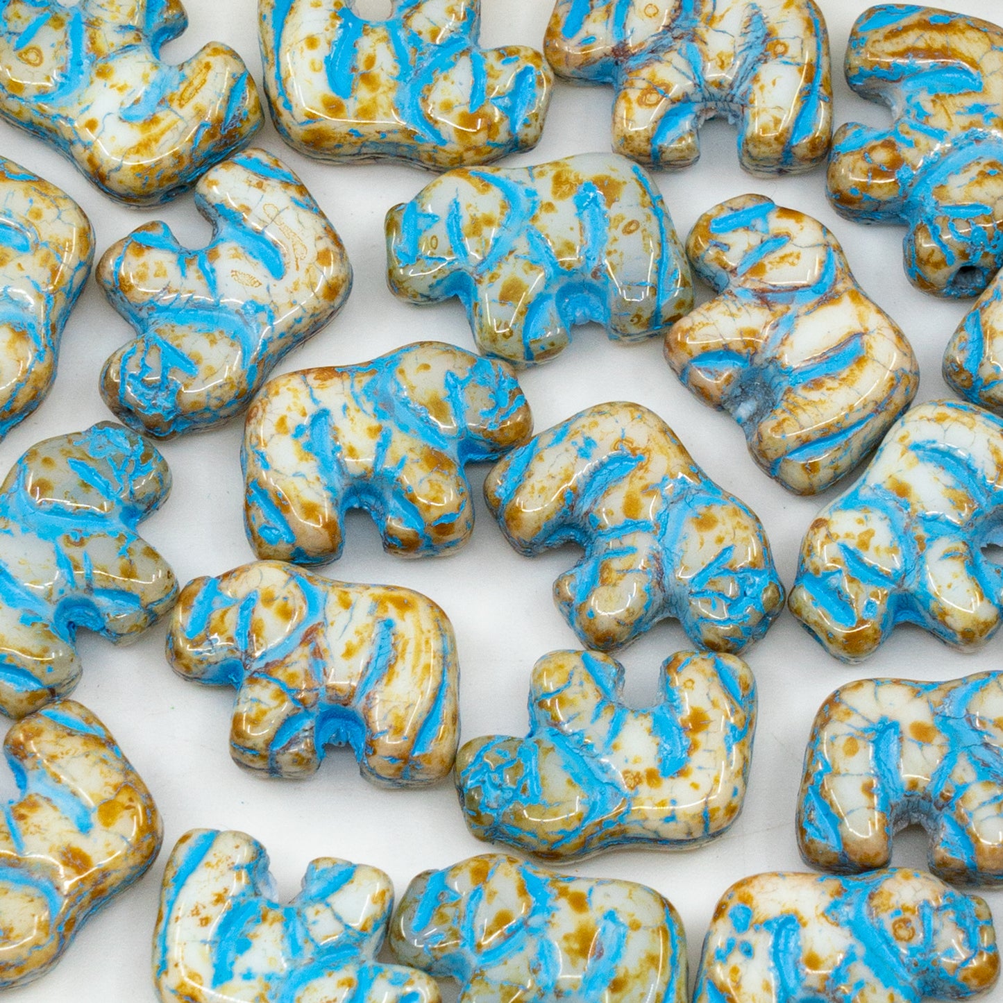 OUTLET 250 grams Small Elephant Beads, 15 x 11 mm, White Travertin Blue Lined (02010-86800-54323), Glass, Czech Republic