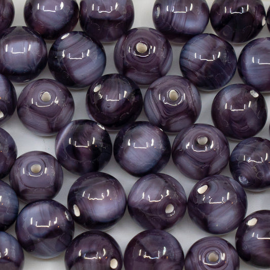 OUTLET 1 pcs Lampwork Round Beads, 10 x 10 mm, Silk Purple (silk-purple), Glass, Czech Republic