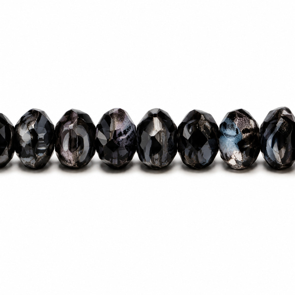 Special Cut Faceted Fire Polished Beads, Striped Gray (26607), Glass, Czech Republic