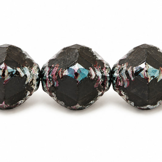 Wasp Special Cut Faceted Fire Polished Beads, Black Stain Strong (23980-86805), Glass, Czech Republic