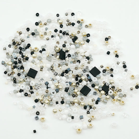 OUTLET 10 grams TOHO & Miyuki Rocailles Seed Beads, White Black Mix (gray), Glass, JAPAN